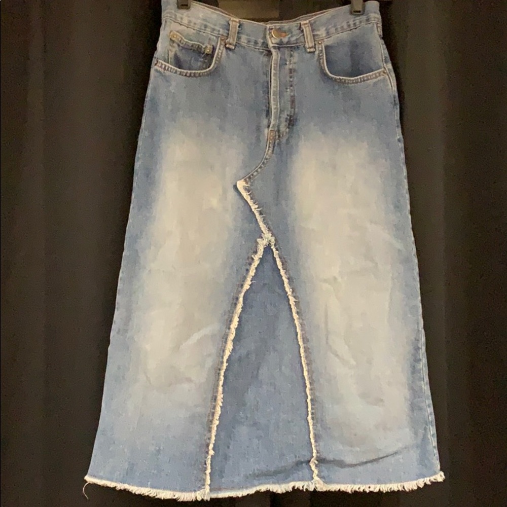 High waisted denim deconstructed skirt